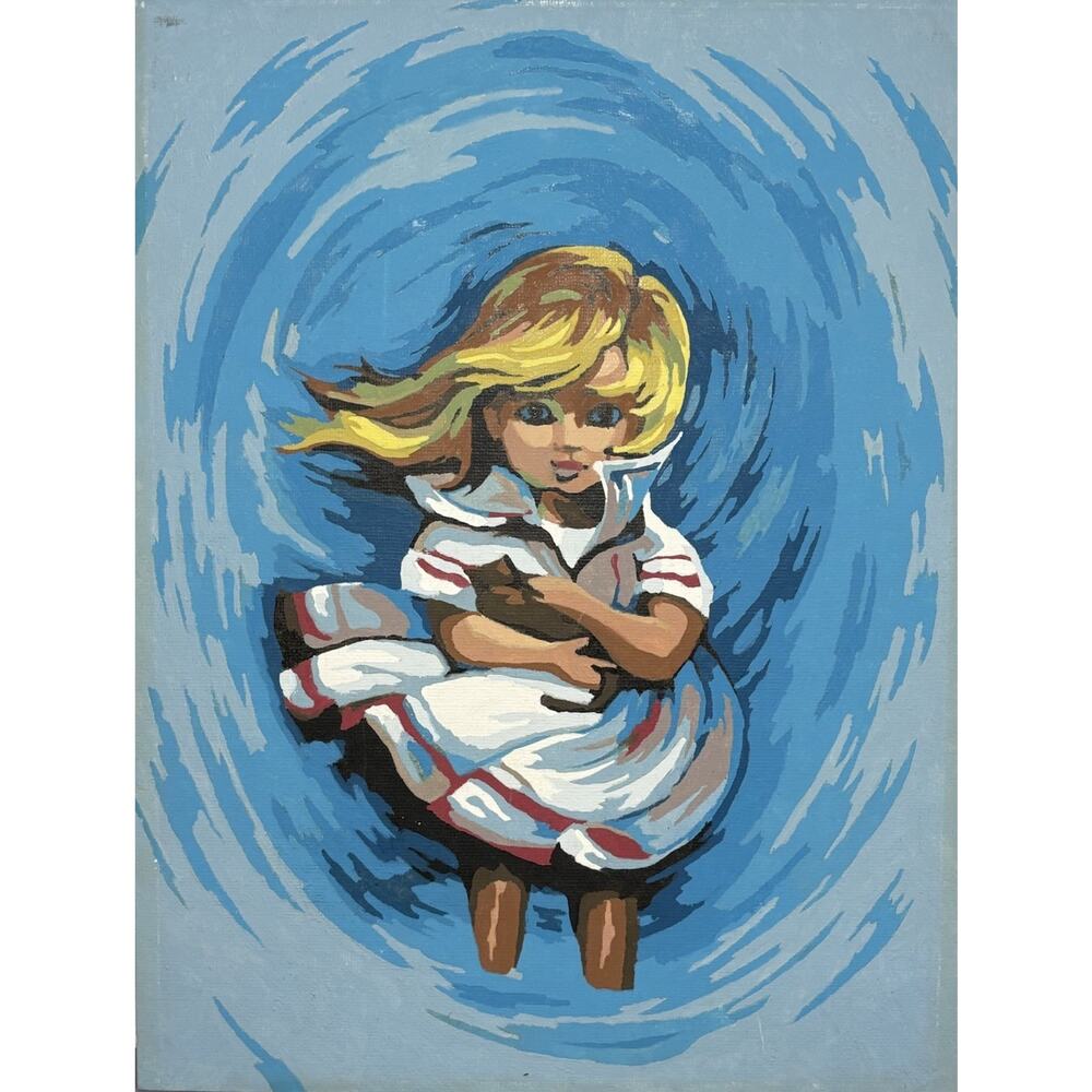 1971 Paint by Number “WINDY” Blonde Little Girl w/Her Cat by Craft Master HTF